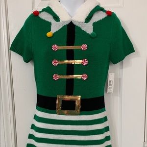 Ugly Christmas Dress Striped Green Hoodie Small